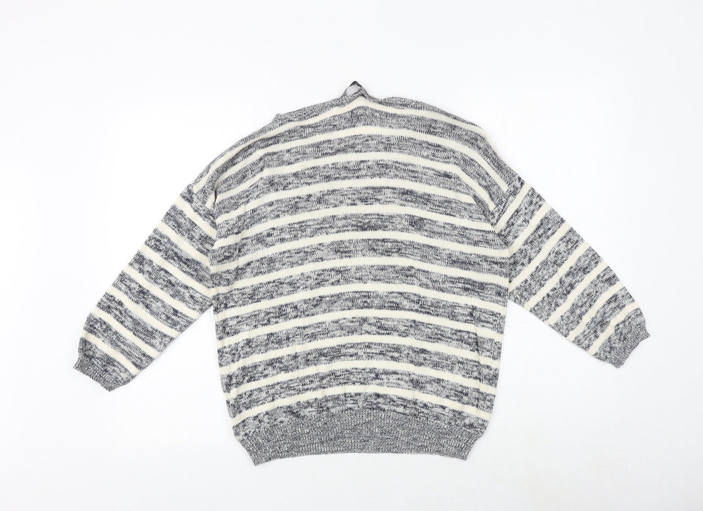 Dorothy Perkins Womens Grey Boat Neck Striped 100% Cotton Pullover Jumper Size 14 - Embellished Neckline