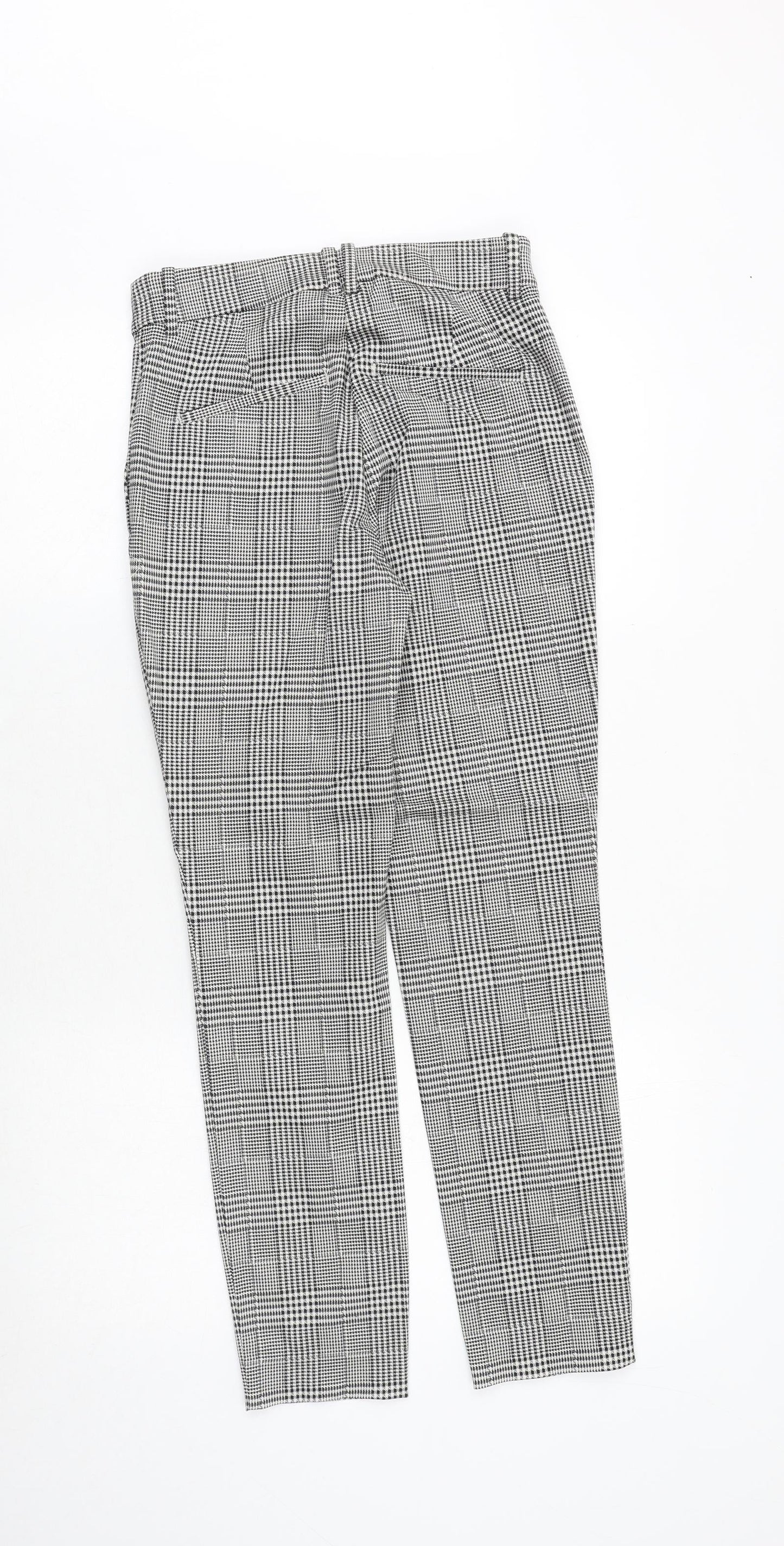 H&M Womens Grey Plaid Cotton Trousers Size 8 Regular Zip