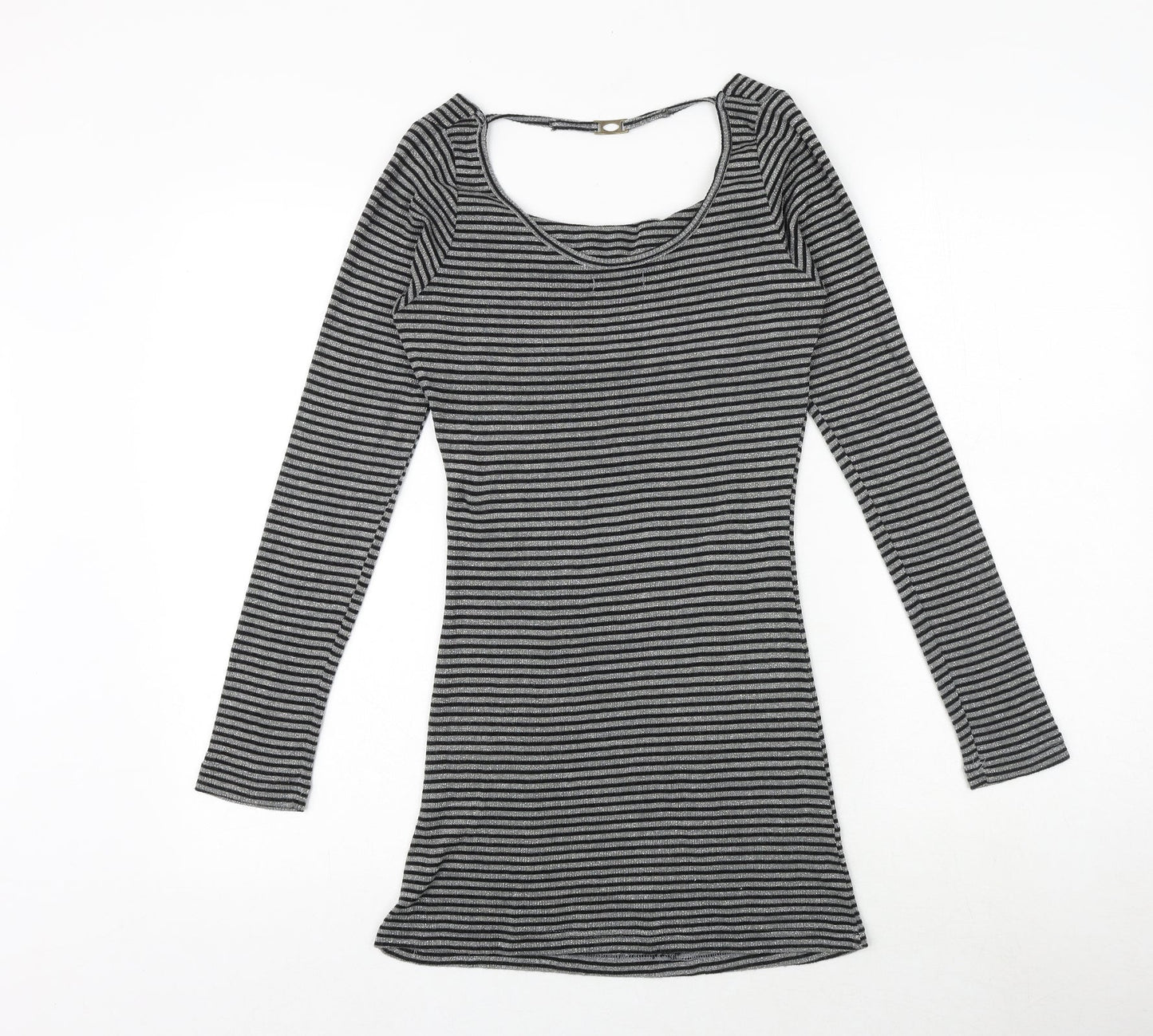 VILA Womens Black Striped Polyester Jumper Dress Size M Cowl Neck Pullover