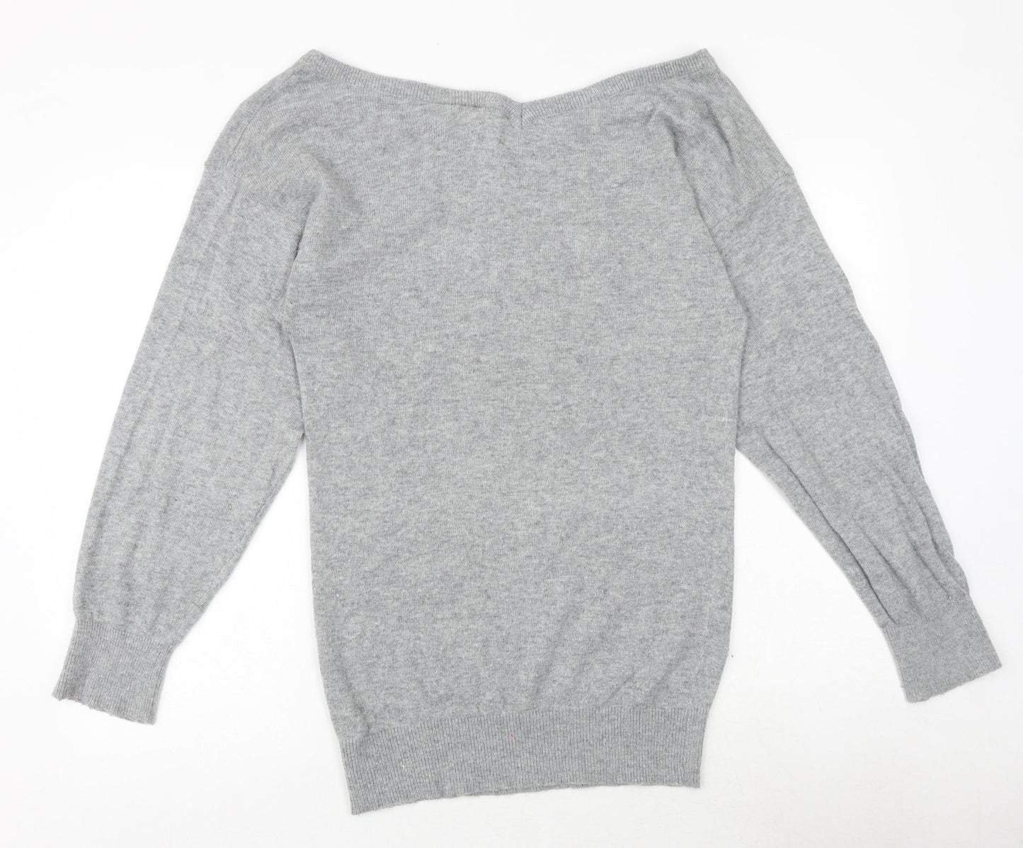 New Look Womens Grey Boat Neck Polyamide Pullover Jumper Size 8 - Leopard