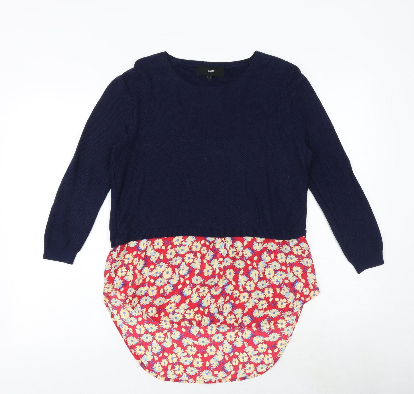 NEXT Womens Blue Round Neck Floral Cotton Pullover Jumper Size 8 - Shirt Insert