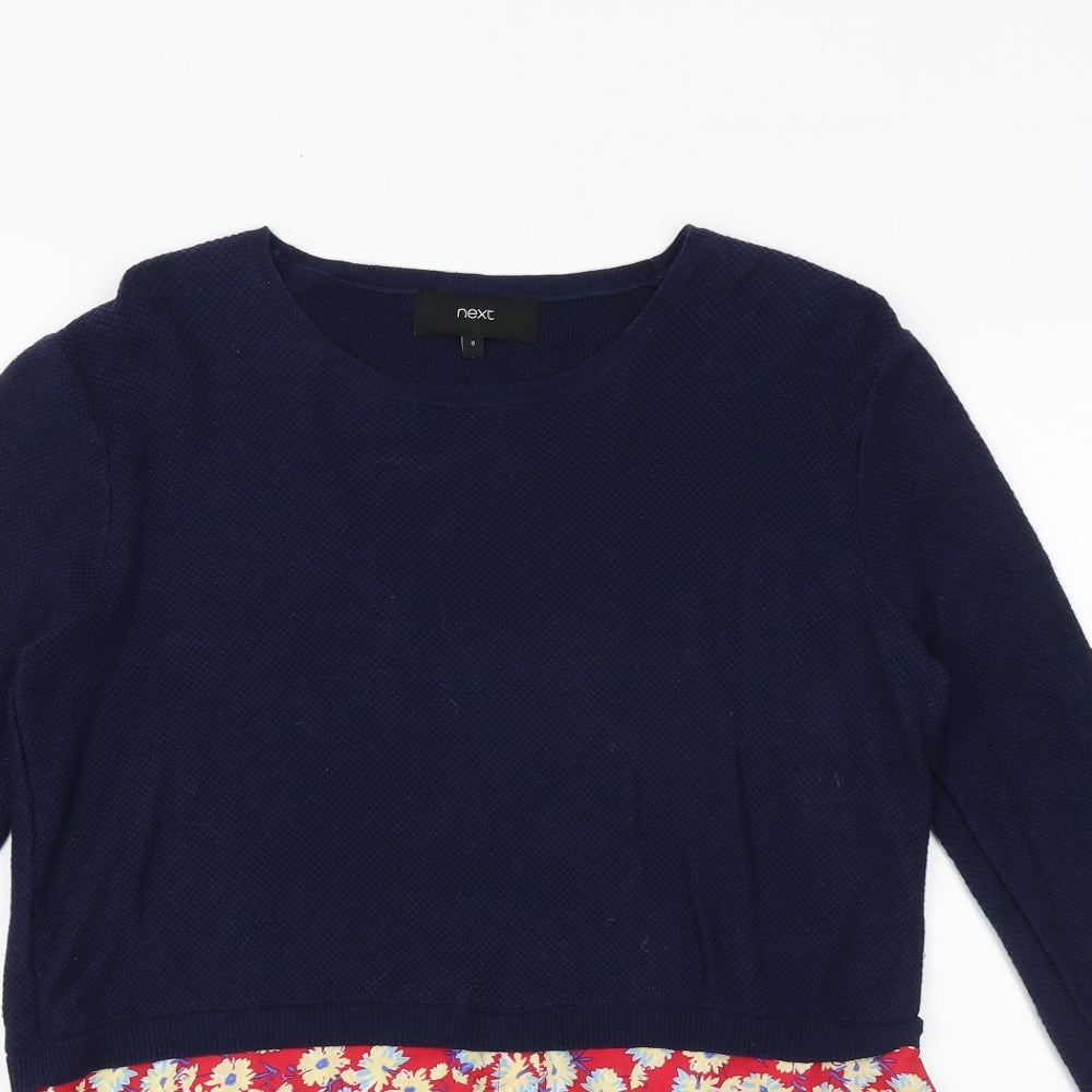 NEXT Womens Blue Round Neck Floral Cotton Pullover Jumper Size 8 - Shirt Insert