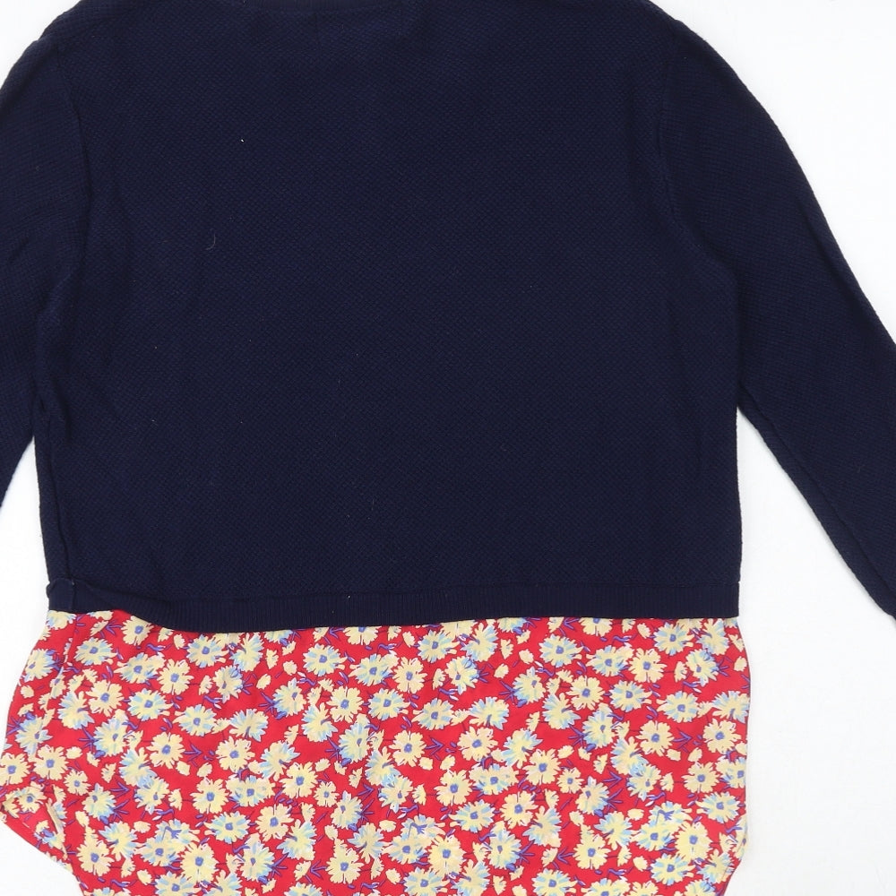 NEXT Womens Blue Round Neck Floral Cotton Pullover Jumper Size 8 - Shirt Insert