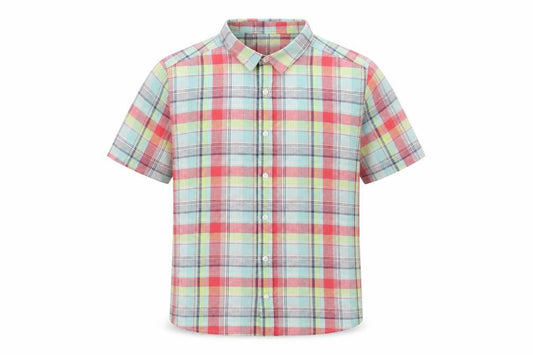 M&Co Mens Multicoloured Plaid Linen Polo Size S Collared Button