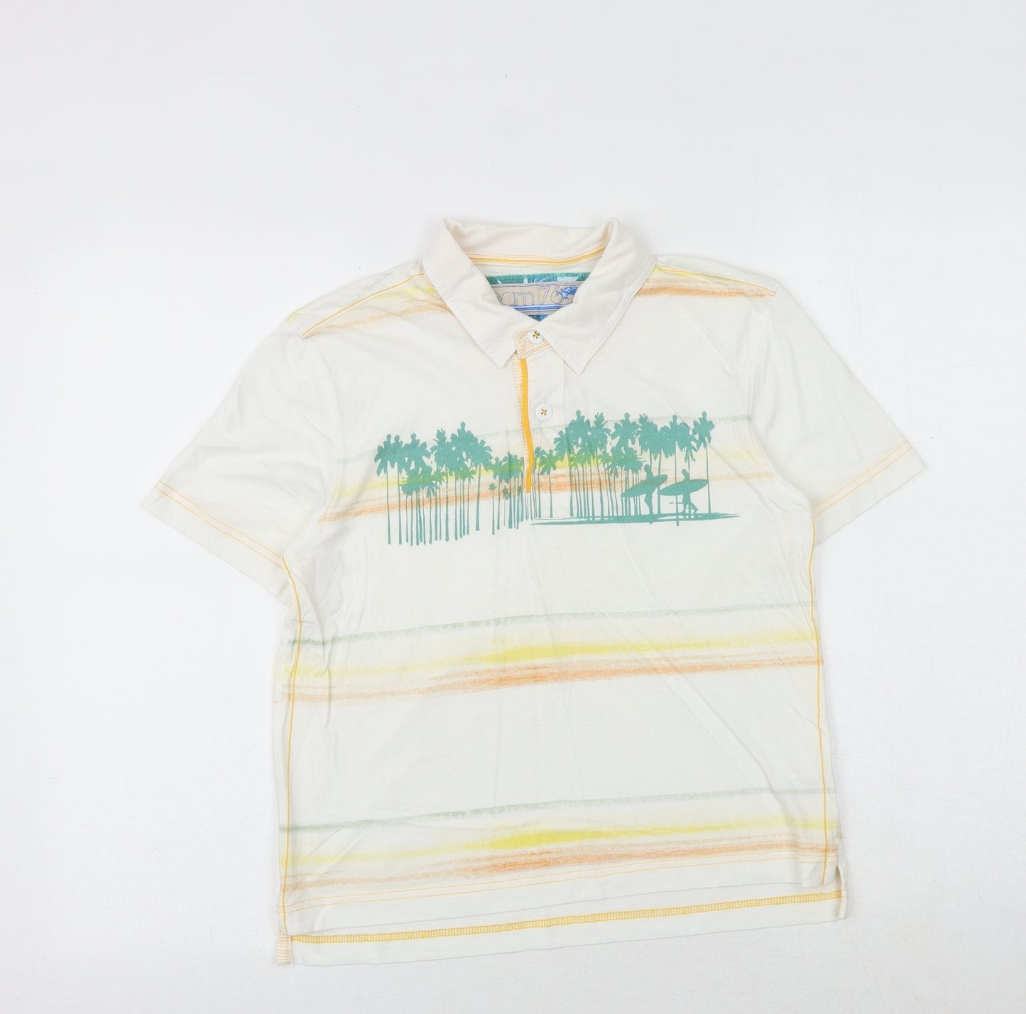 Marks and Spencer Boys White Striped 100% Cotton Basic Polo Size 9-10 Years Collared Button - Surfers