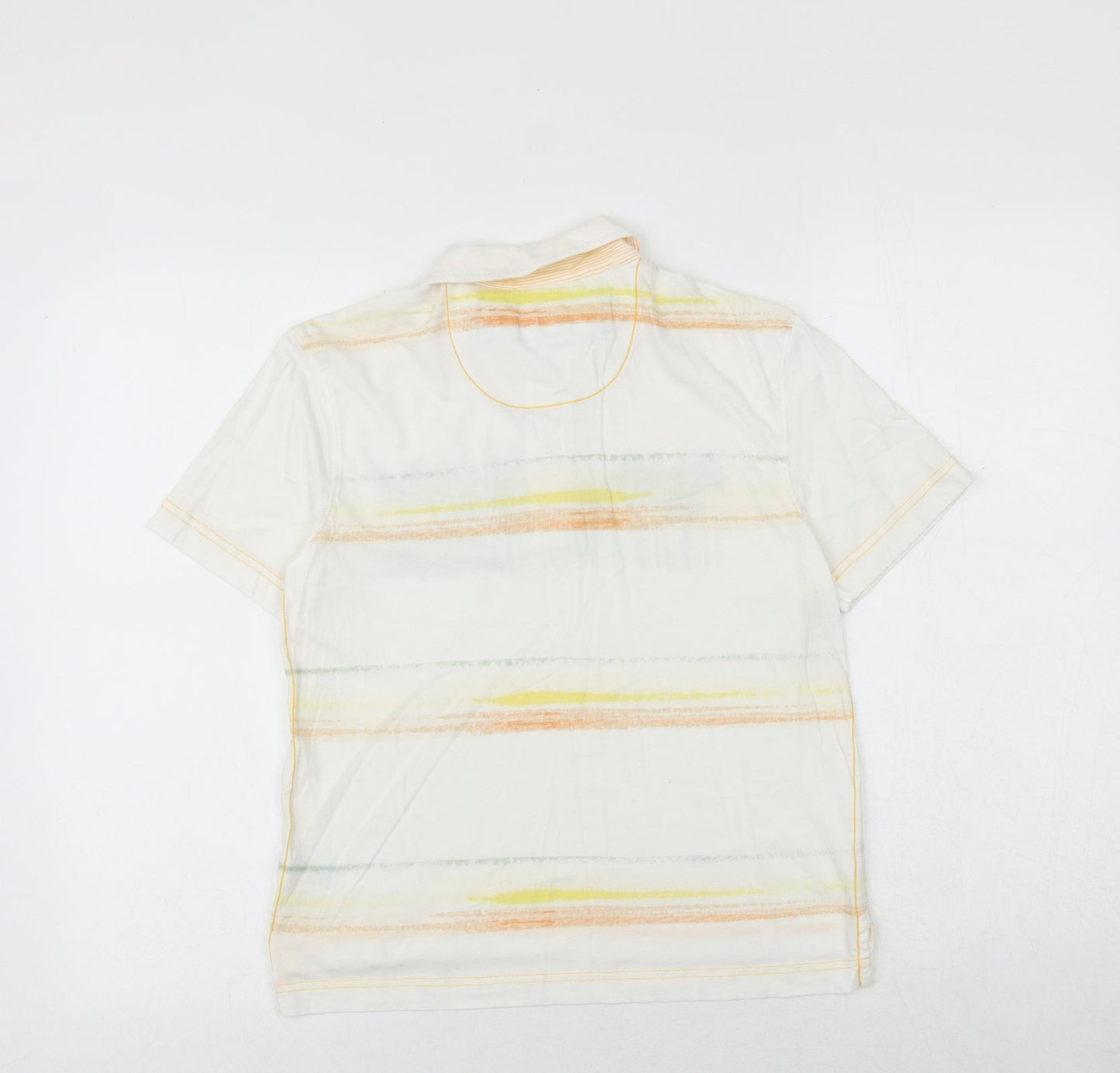 Marks and Spencer Boys White Striped 100% Cotton Basic Polo Size 9-10 Years Collared Button - Surfers