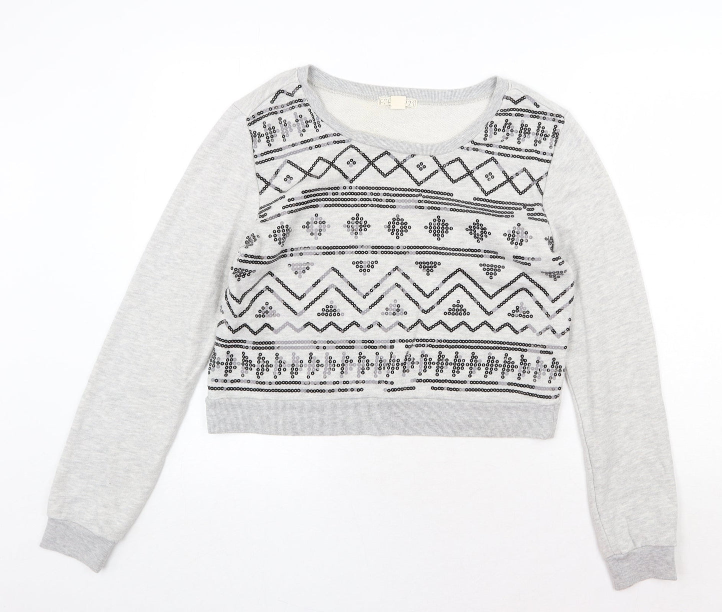 FOREVER 21 Womens Grey Geometric Cotton Pullover Sweatshirt Size L Pullover
