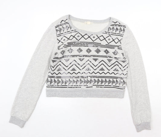 FOREVER 21 Womens Grey Geometric Cotton Pullover Sweatshirt Size L Pullover