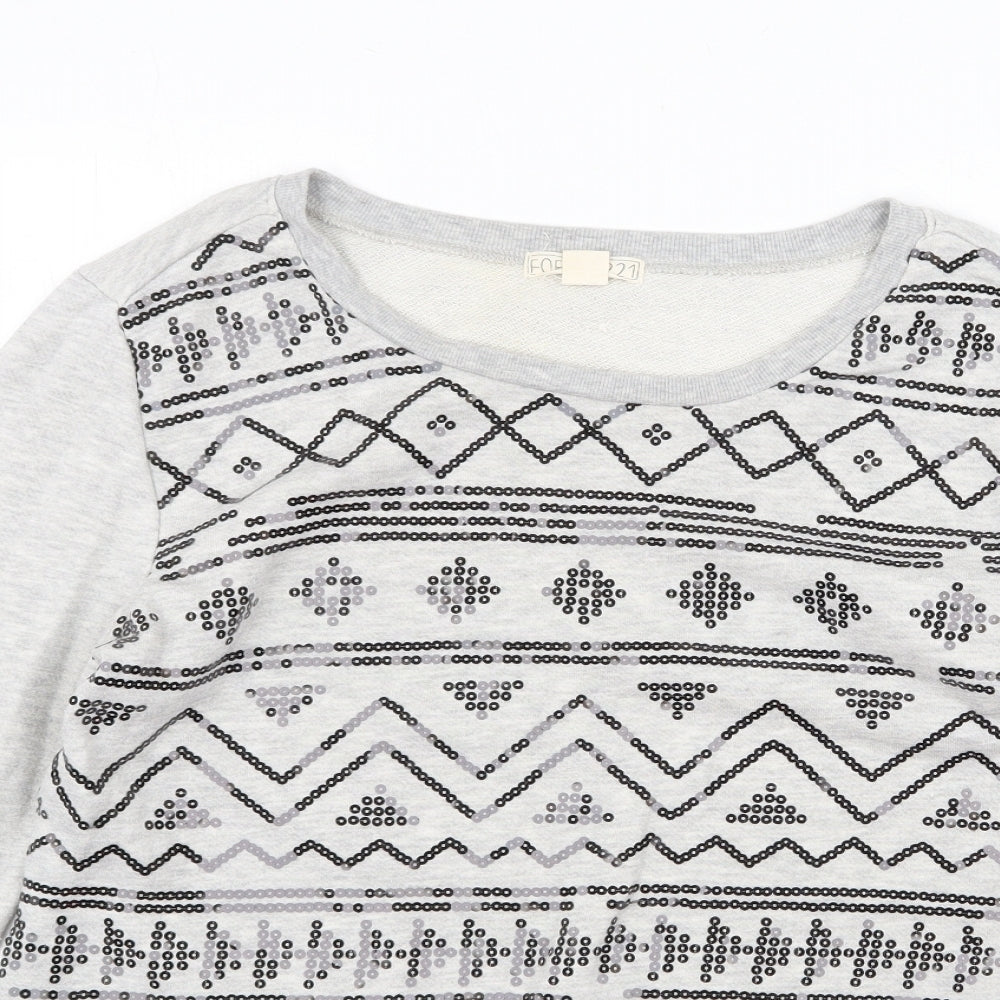 FOREVER 21 Womens Grey Geometric Cotton Pullover Sweatshirt Size L Pullover