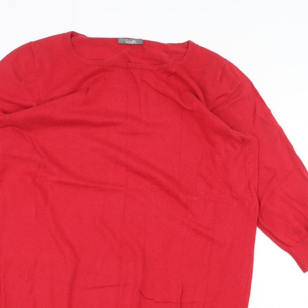 South Womens Red Boat Neck Cotton Pullover Jumper Size 16