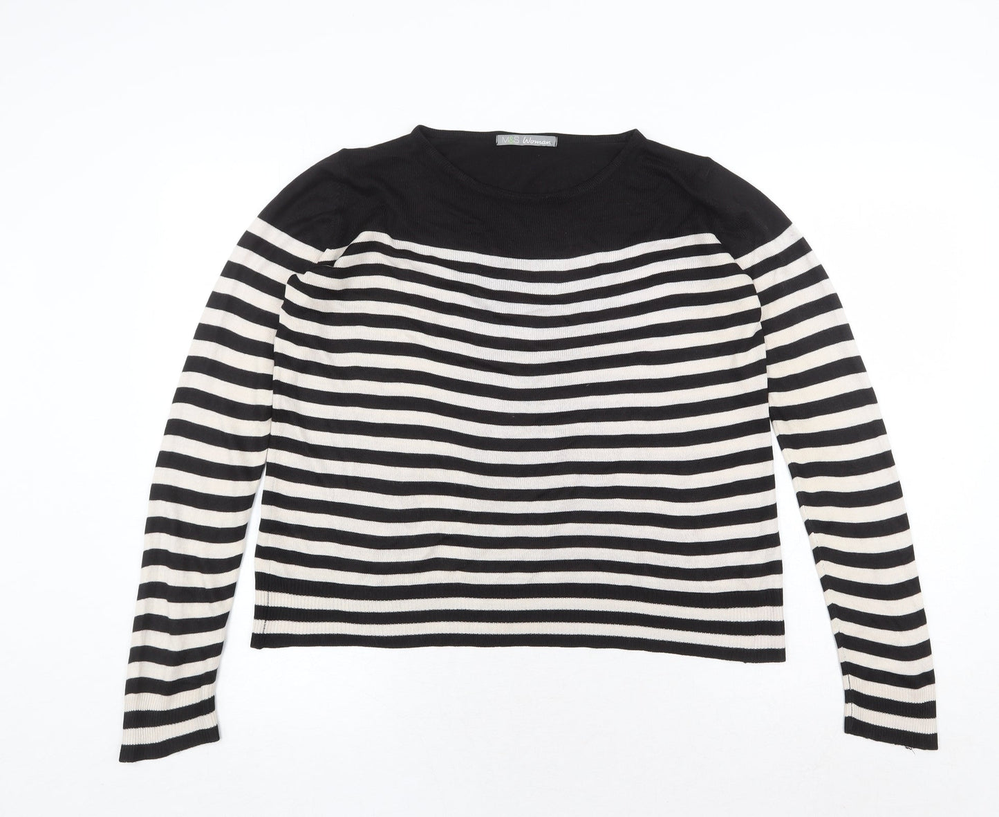 Marks and Spencer Womens Multicoloured Round Neck Striped Acrylic Pullover Jumper Size 10