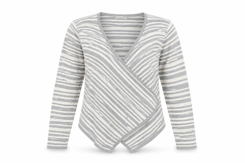 Marks and Spencer Womens Grey V-Neck Striped Acrylic Cardigan Jumper Size 12