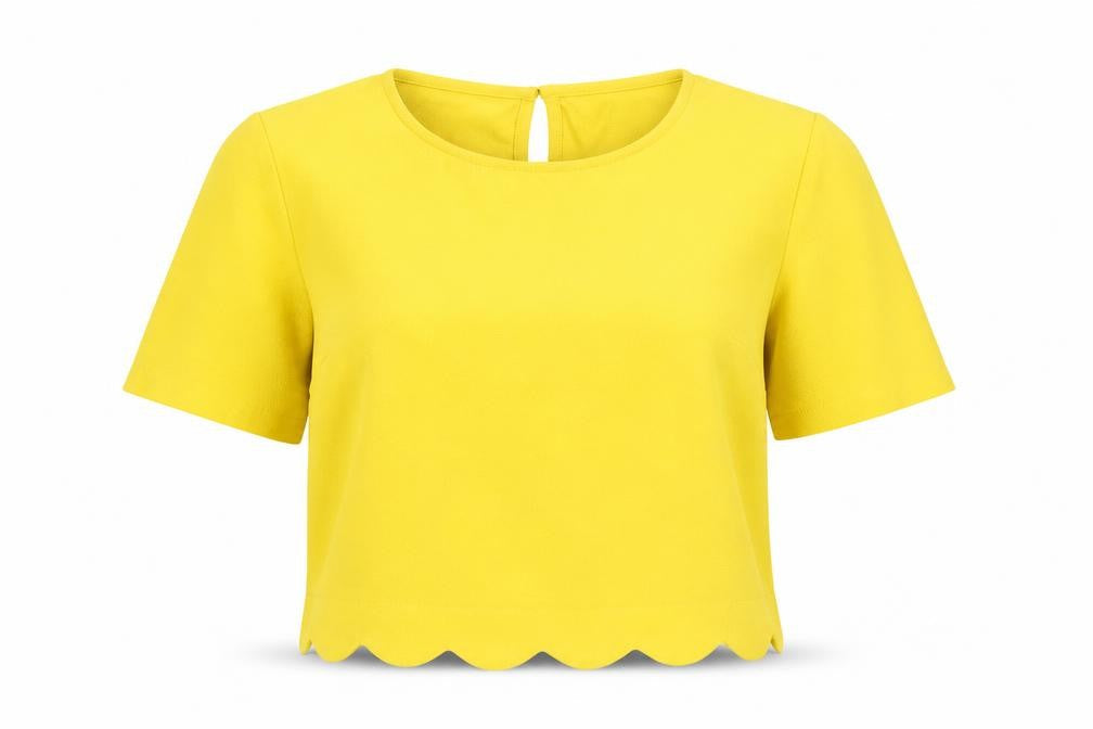 New Look Womens Yellow Polyester Basic Blouse Size 4 Round Neck