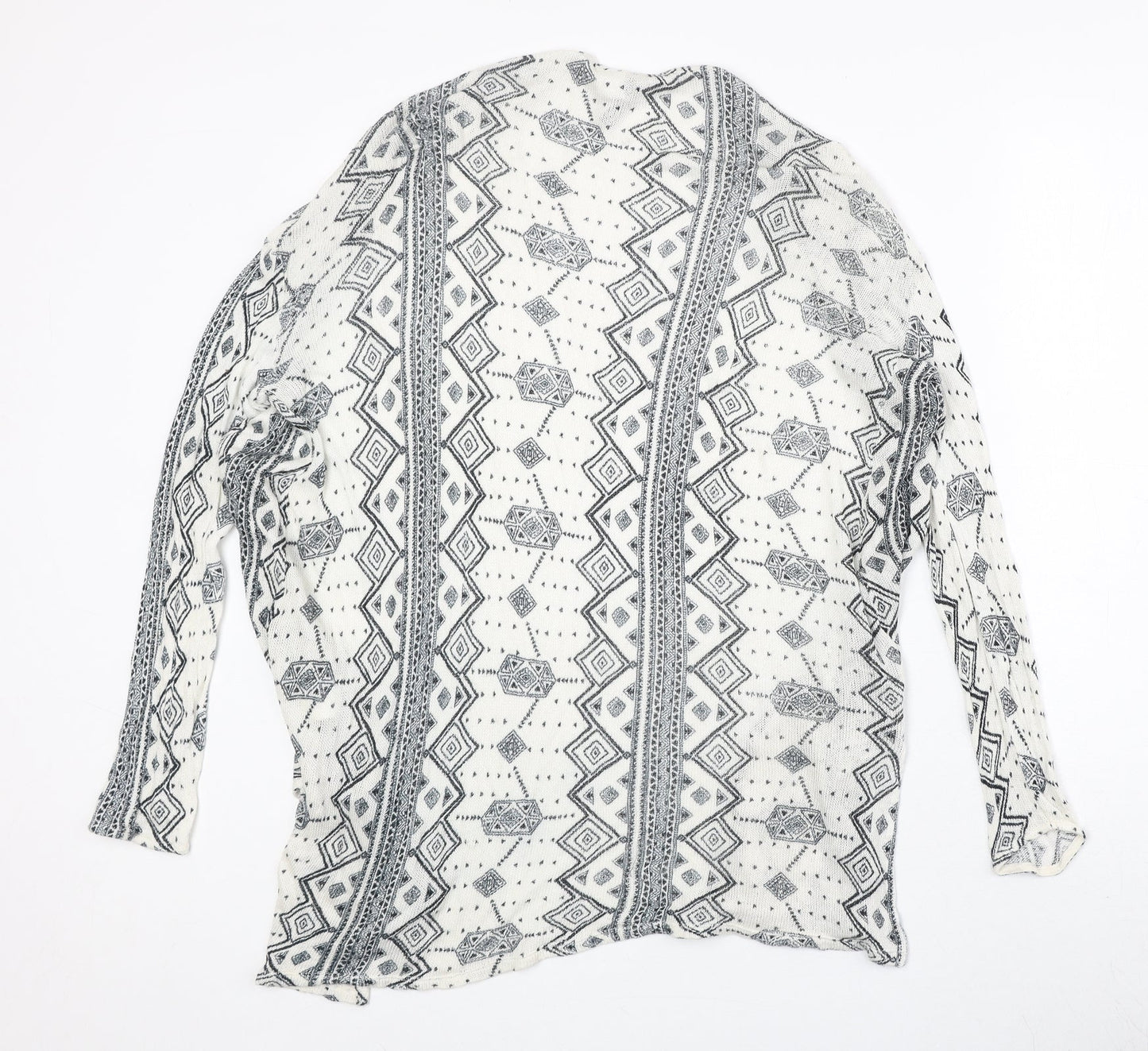H&M Womens Ivory V-Neck Geometric Viscose Cardigan Jumper Size S - Open