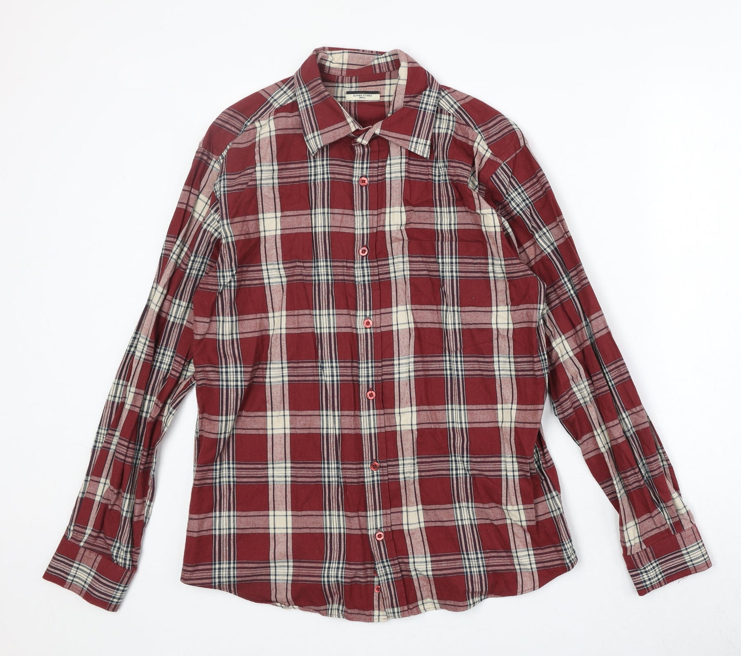 Dunnes Stores Womens Red Plaid 100% Cotton Basic Button-Up Size S Collared