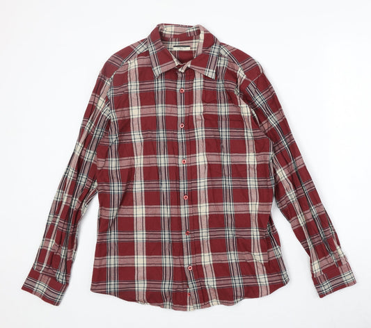 Dunnes Stores Womens Red Plaid 100% Cotton Basic Button-Up Size S Collared