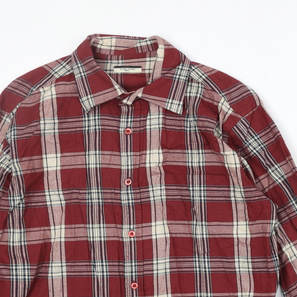Dunnes Stores Womens Red Plaid 100% Cotton Basic Button-Up Size S Collared