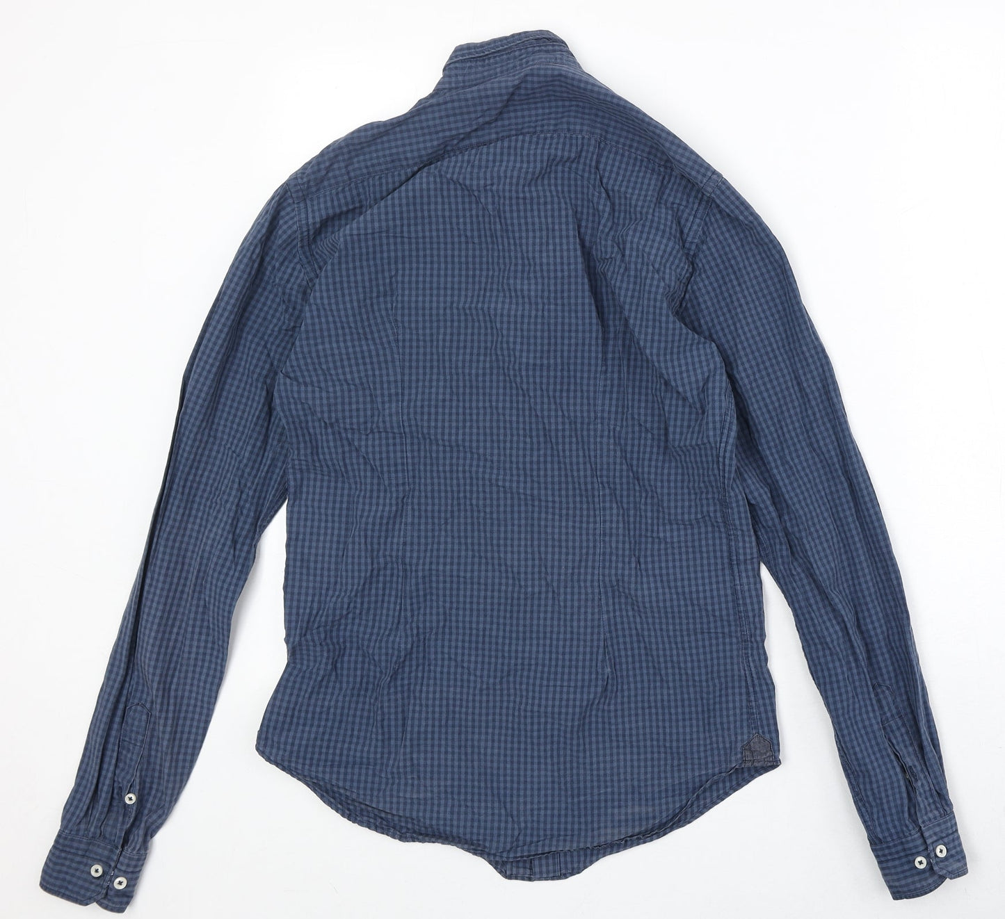 Zara Mens Blue Check Cotton Button-Up Size S Collared Button