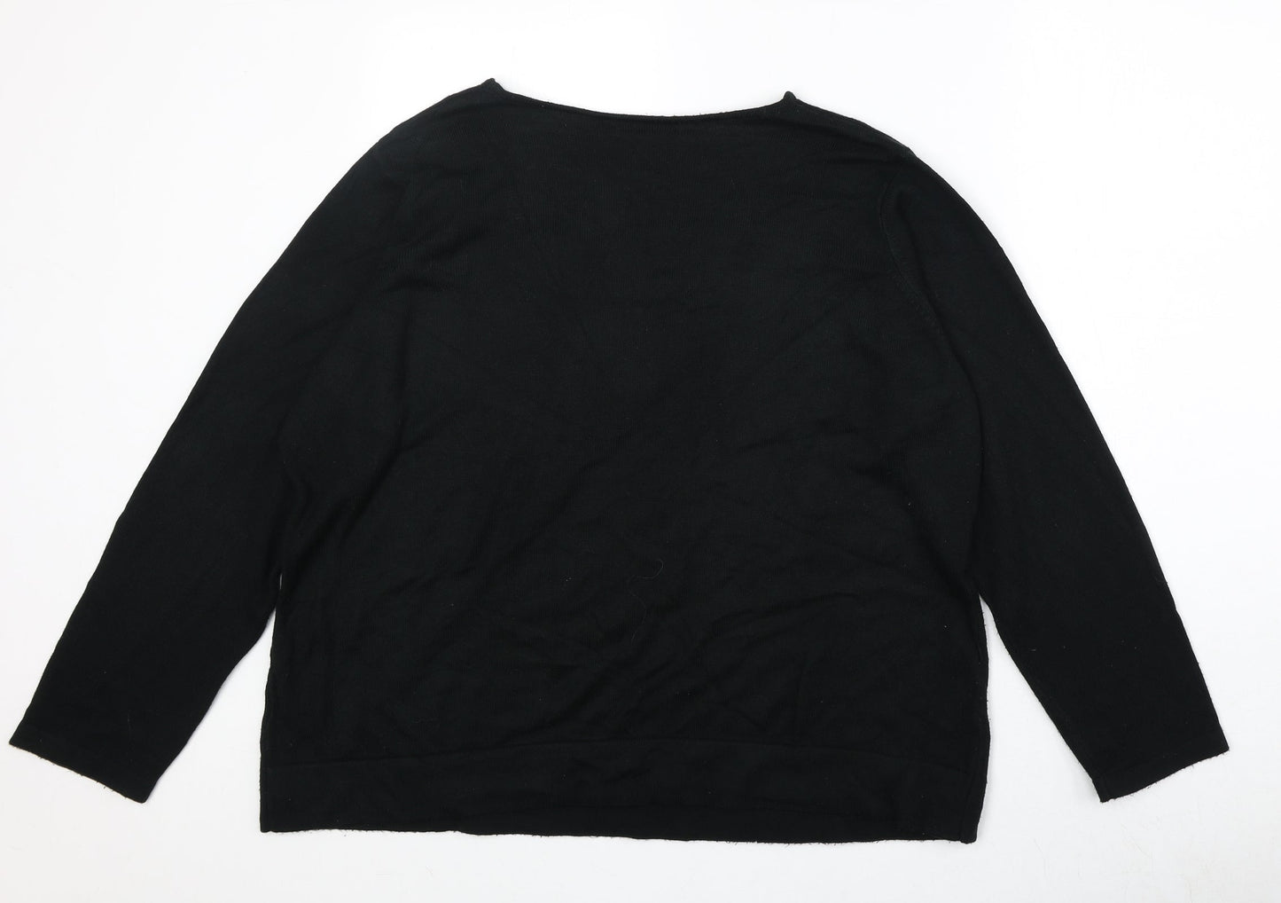 Bonmarché Womens Black V-Neck Acrylic Pullover Jumper Size XL