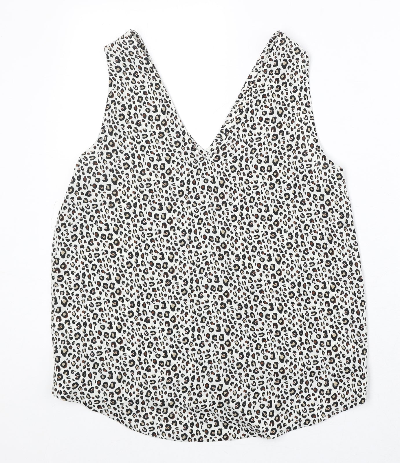 NEXT Womens White Animal Print Polyester Basic Tank Size 10 V-Neck - Leopard Print