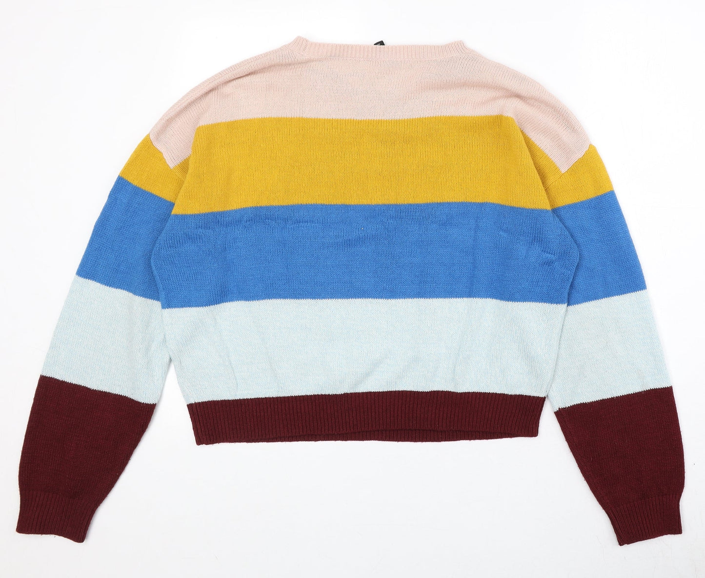 Divided by H&M Womens Multicoloured Round Neck Striped Acrylic Pullover Jumper Size L