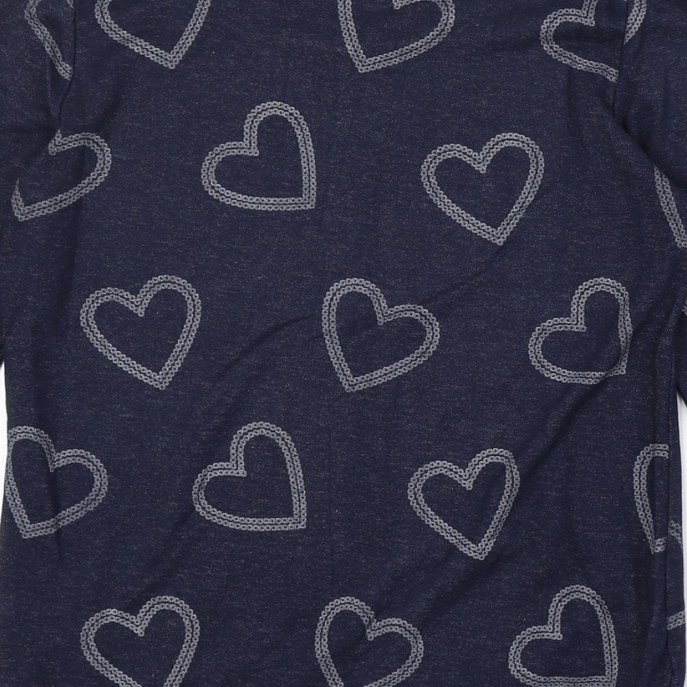 Marks and Spencer Womens Blue Geometric Viscose Pullover Sweatshirt Size 10 Pullover - Heart Pattern