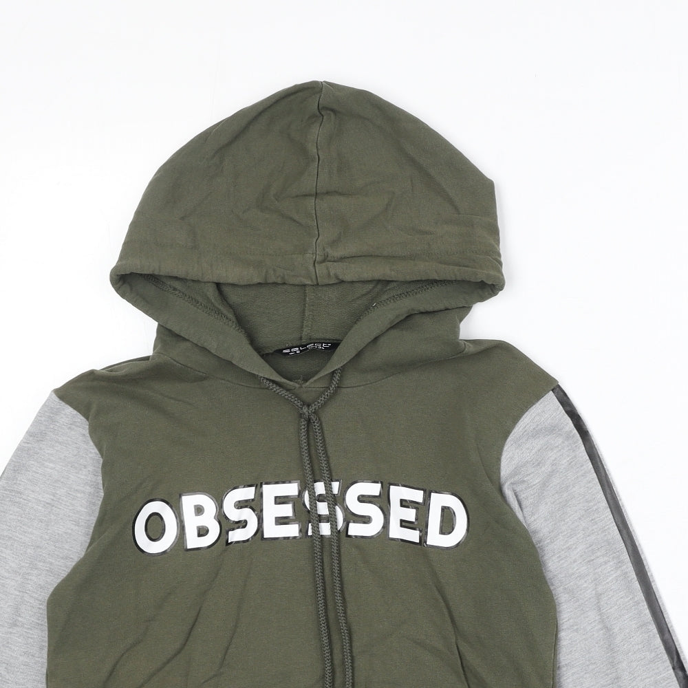 Select Womens Green Colourblock Cotton Pullover Hoodie Size 6 Pullover - Obsessed