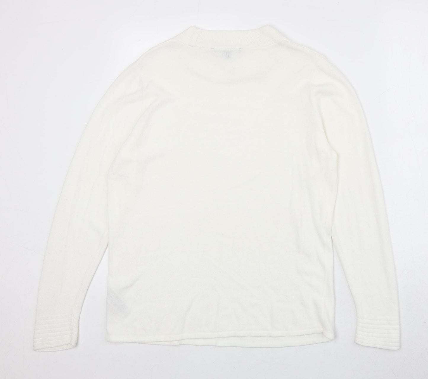 Bonmarché Womens Ivory Round Neck Acrylic Pullover Jumper Size 14