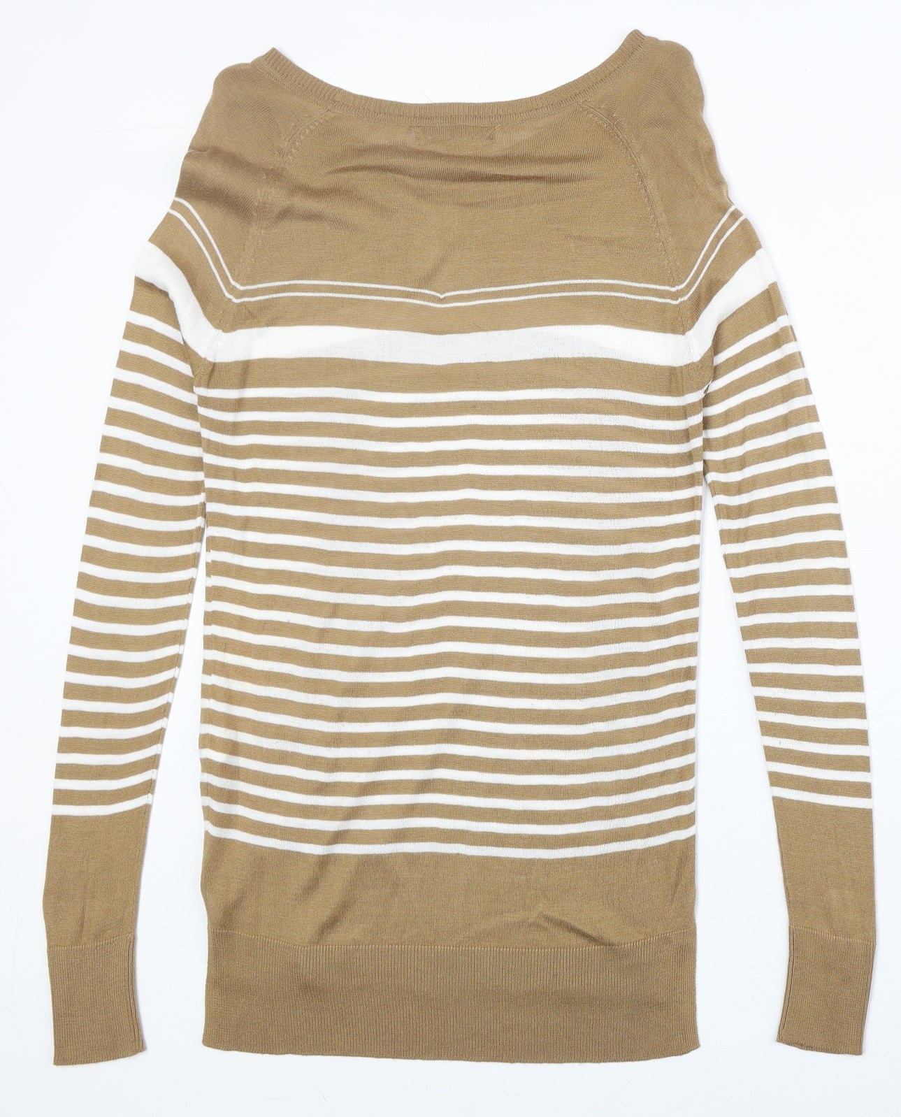 NEXT Womens Brown Boat Neck Striped Viscose Pullover Jumper Size 8