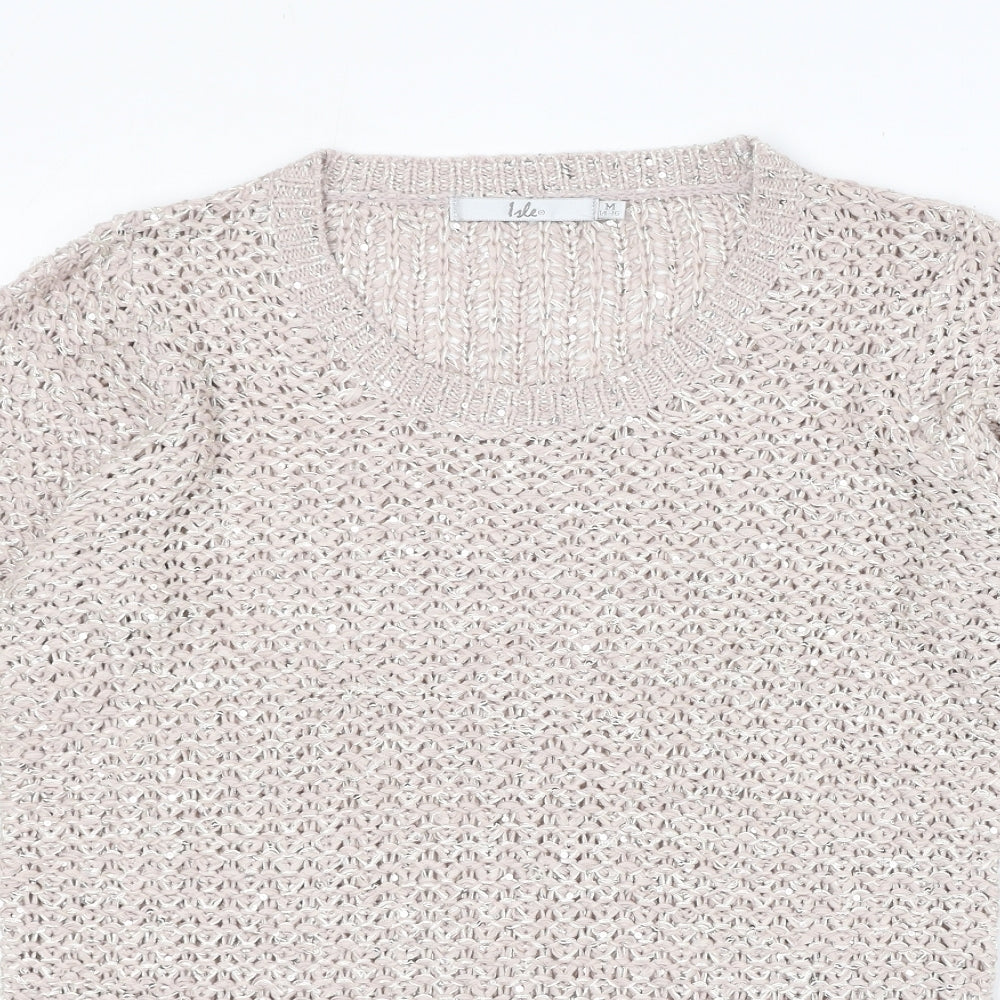 EWM Womens Pink Round Neck Acrylic Pullover Jumper Size M