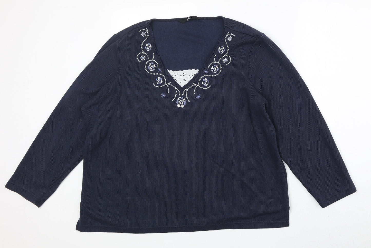Bonmarché Womens Blue V-Neck Polyester Pullover Jumper Size L