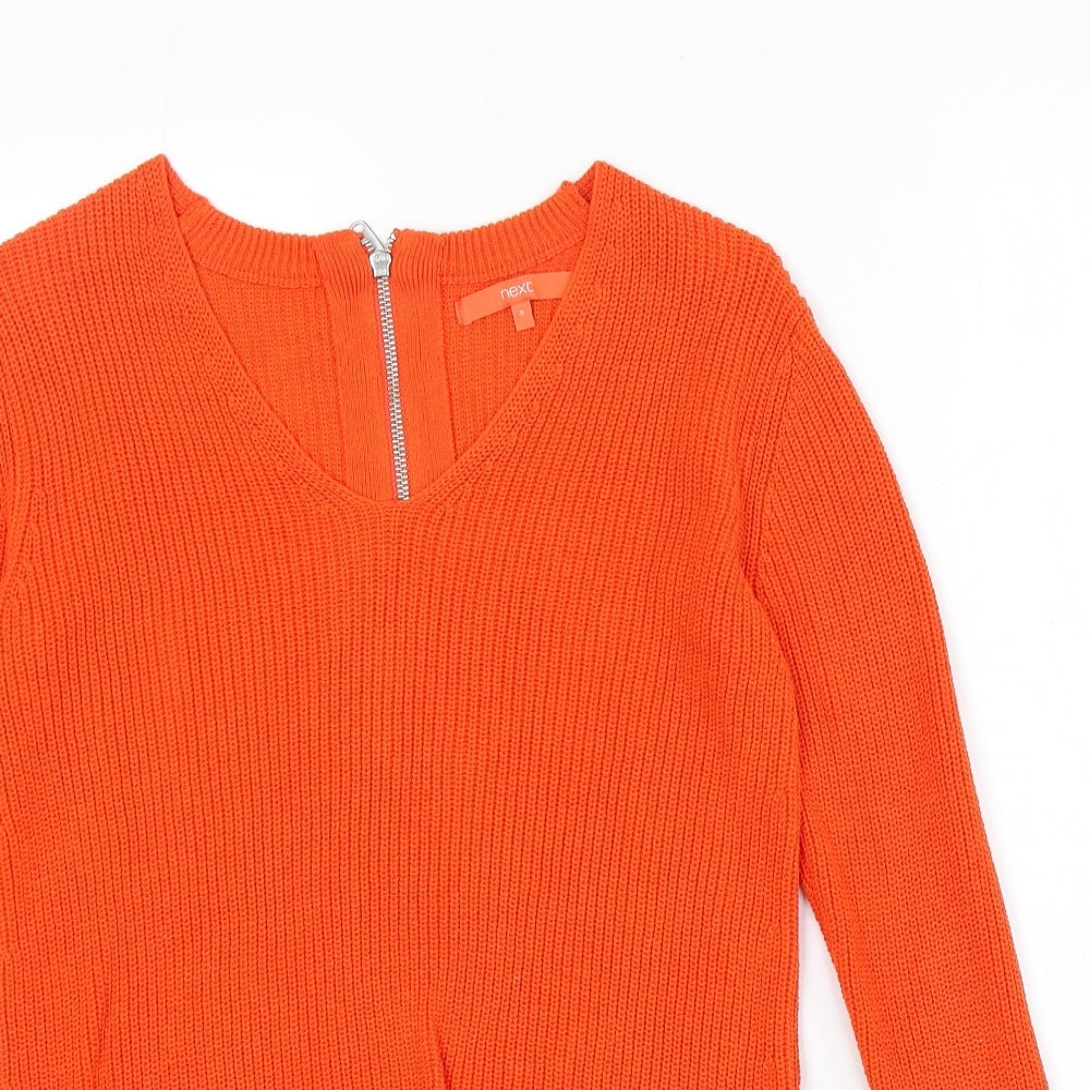 NEXT Womens Orange V-Neck 100% Cotton Pullover Jumper Size 8