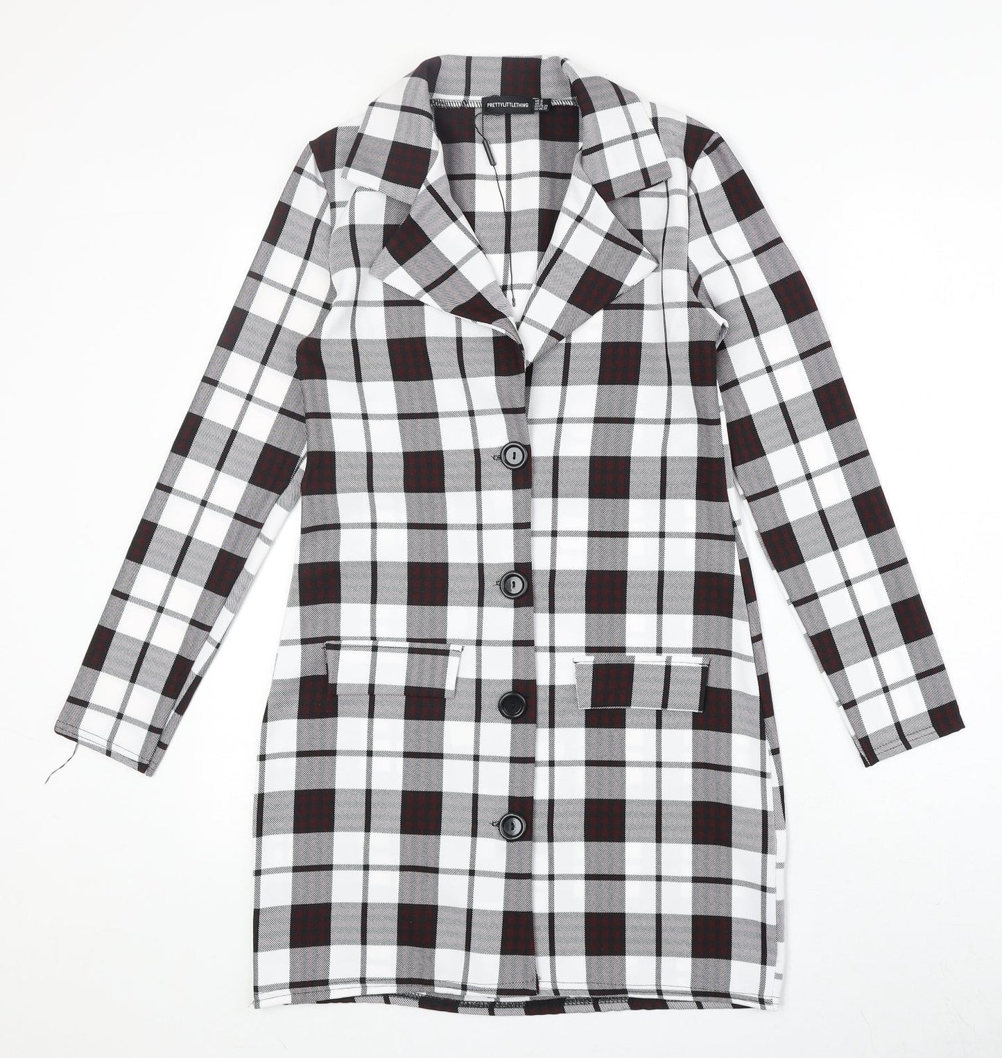 PRETTYLITTLETHING Womens White Geometric Trench Coat Coat Size 6 Button