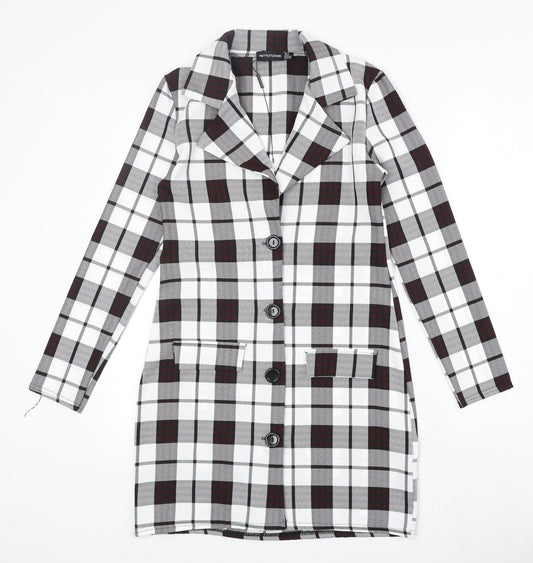 PRETTYLITTLETHING Womens White Geometric Trench Coat Coat Size 6 Button