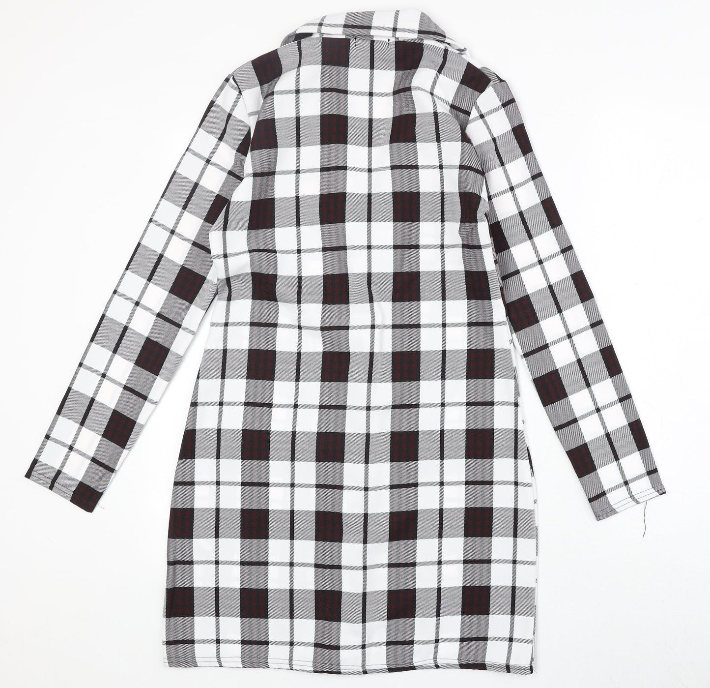 PRETTYLITTLETHING Womens White Geometric Trench Coat Coat Size 6 Button
