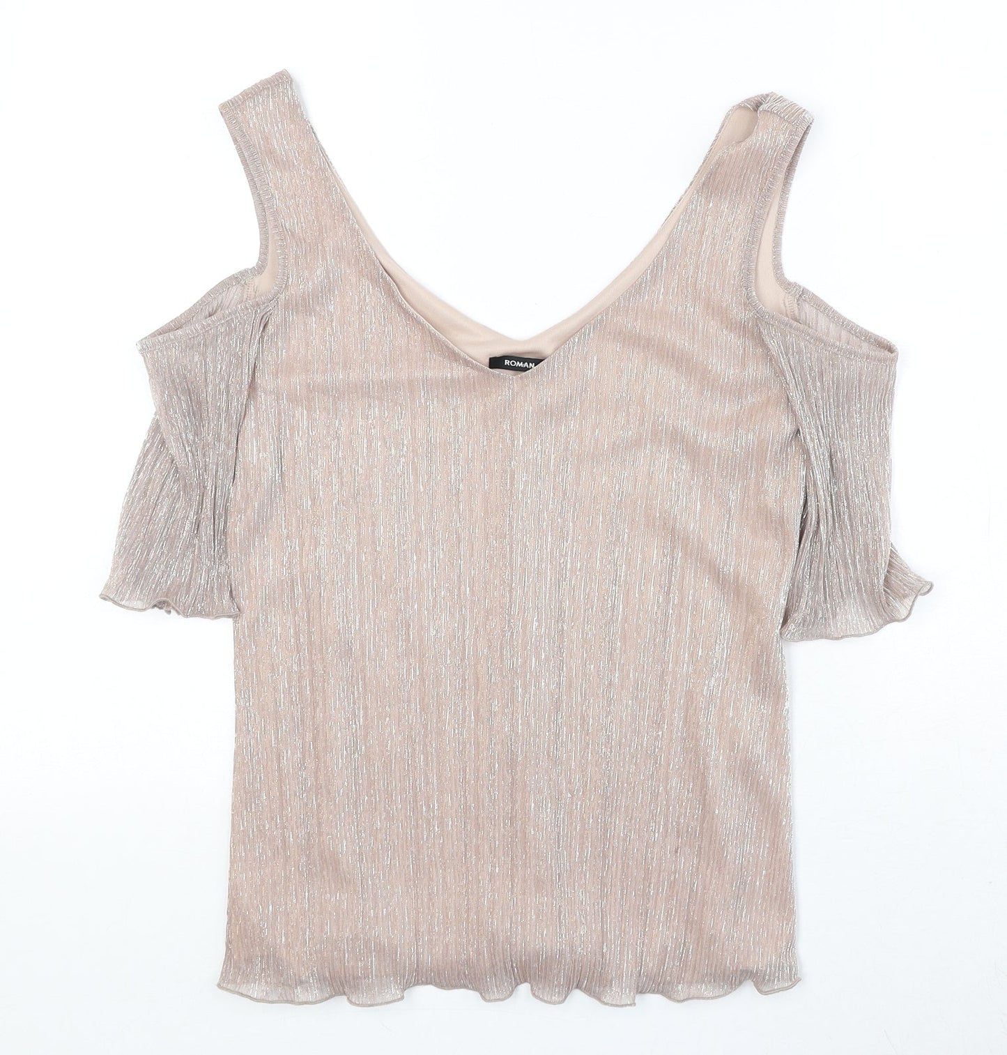 Roman Womens Pink Polyester Basic Tank Size 10 V-Neck - Cold Shoulder