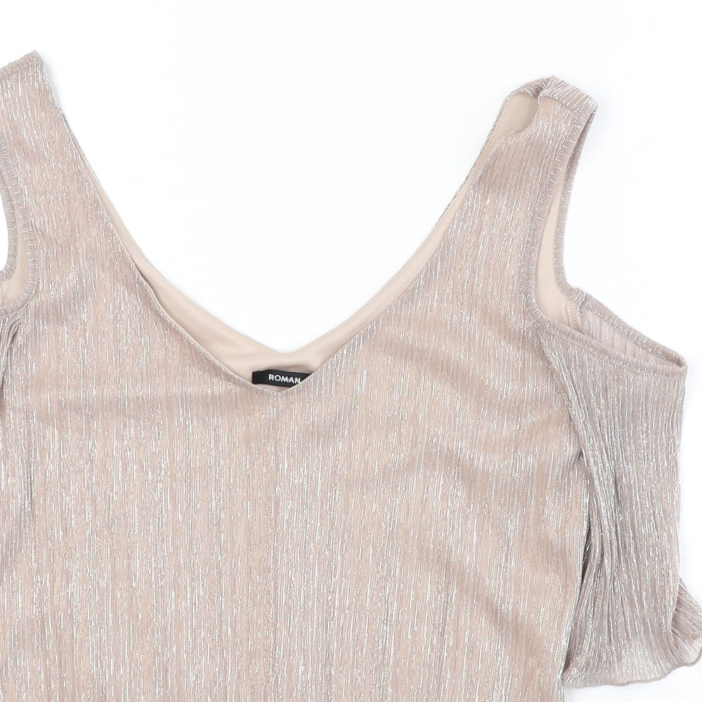 Roman Womens Pink Polyester Basic Tank Size 10 V-Neck - Cold Shoulder