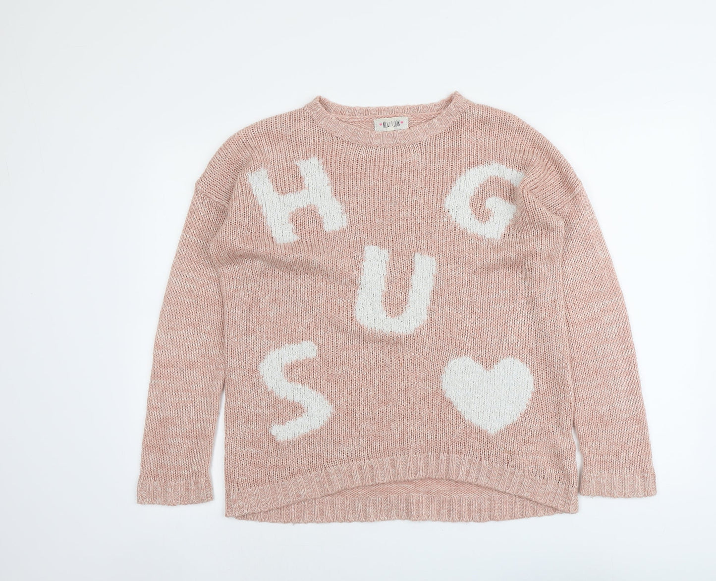 New Look Womens Pink Round Neck Acrylic Pullover Jumper Size 12 - Hugs Love