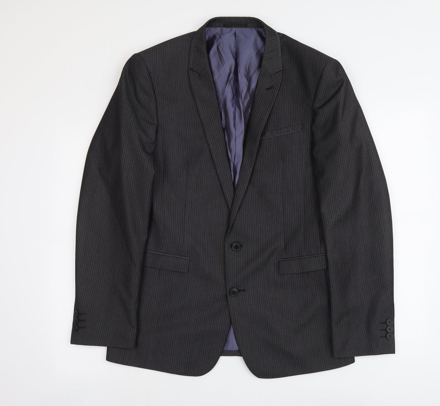 NEXT Mens Grey Striped Polyester Jacket Suit Jacket Size 40 Regular - Pinstripe