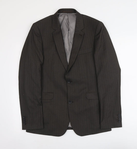 Topman Mens Grey Striped Polyester Jacket Suit Jacket Size 38 Regular - Pinstripe