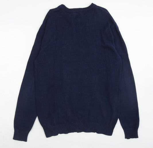 South Bay Mens Blue Round Neck Cotton Pullover Jumper Size S Long Sleeve