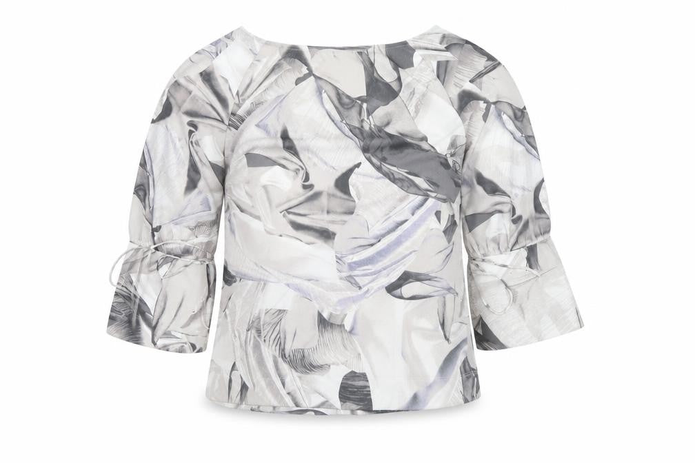 NEXT Womens Grey Geometric Polyester Basic Blouse Size 10 Round Neck