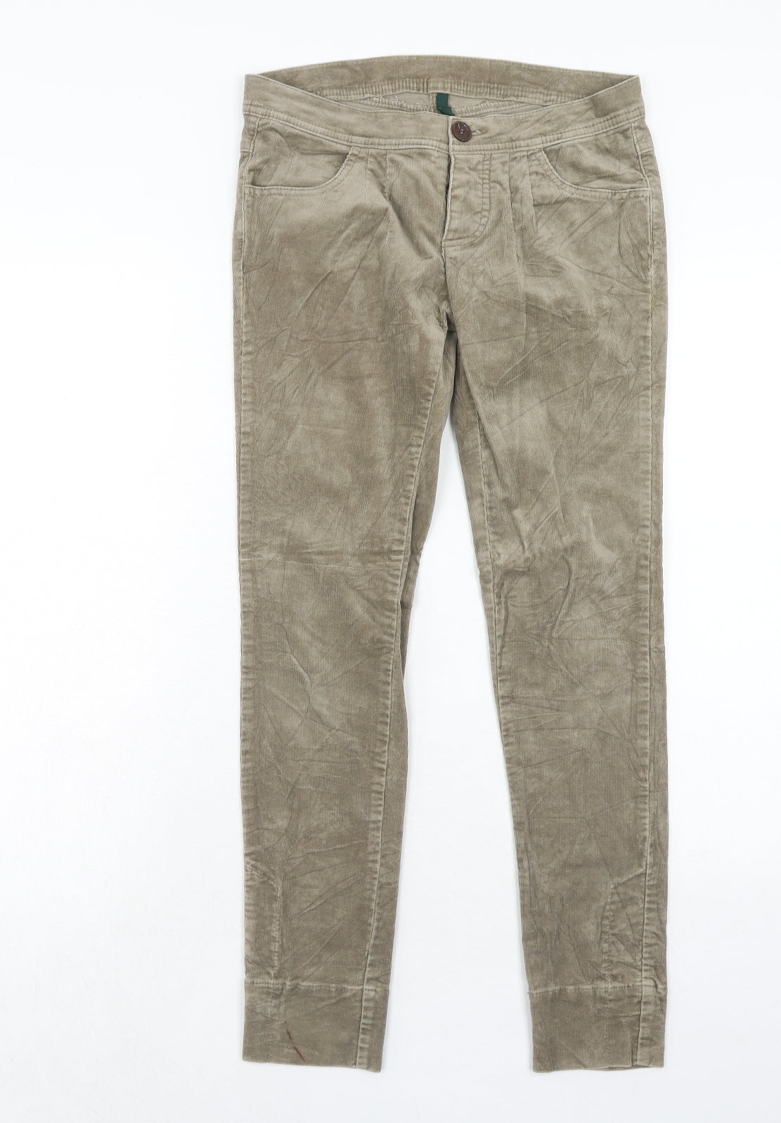 United Colors of Benetton Womens Beige Cotton Trousers Size 28 in Regular Zip