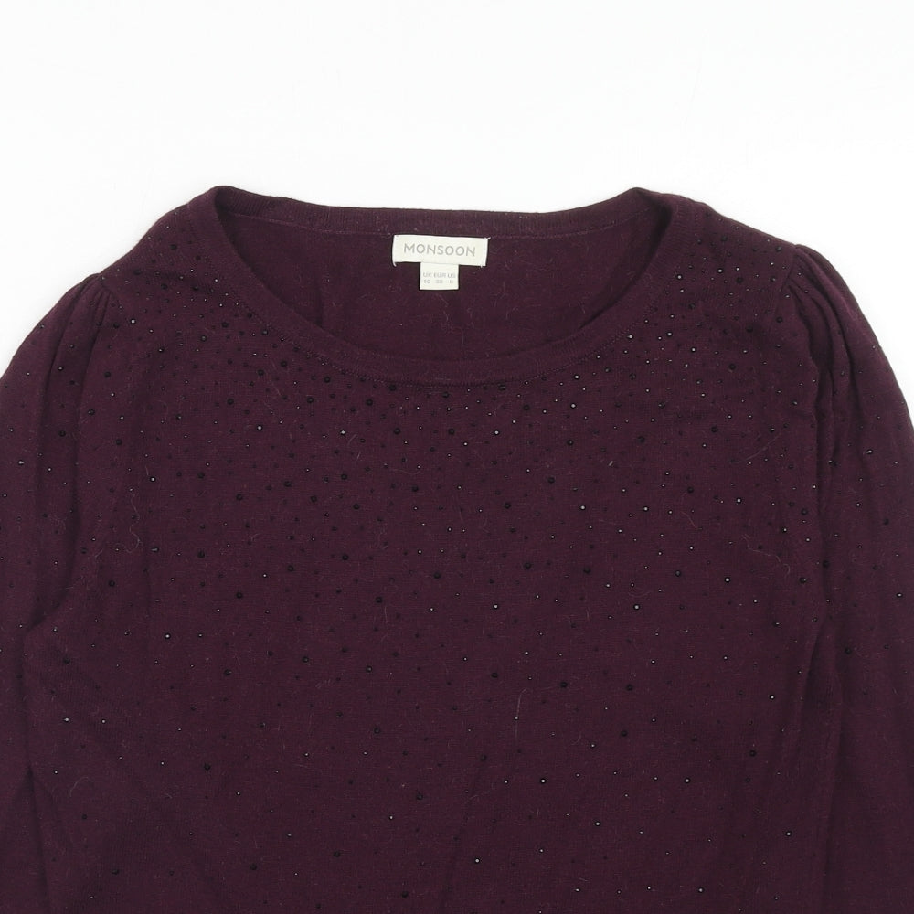 Monsoon Womens Purple Boat Neck Nylon Pullover Jumper Size 10