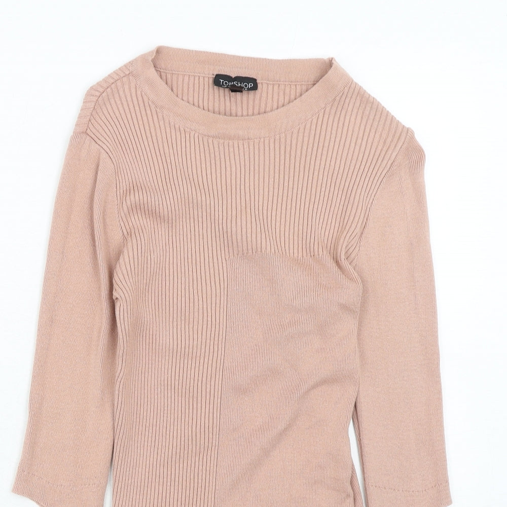 Topshop Womens Pink Round Neck Cotton Pullover Jumper Size 10 - Cut Out