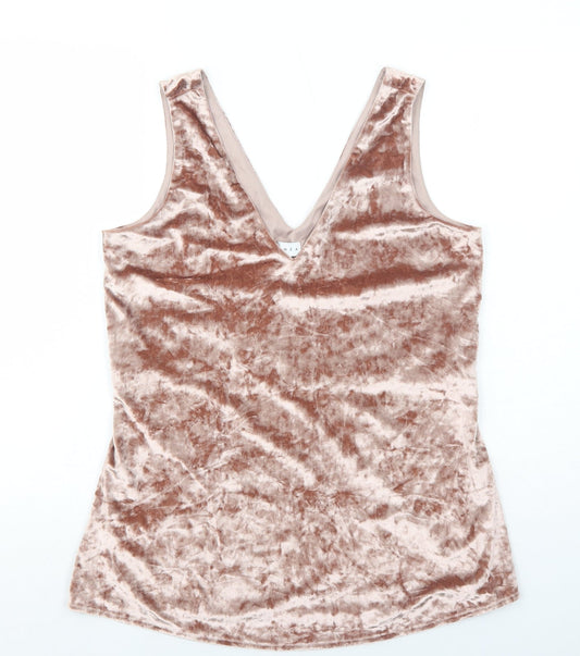 Linea Womens Pink Polyester Basic Tank Size 12 V-Neck
