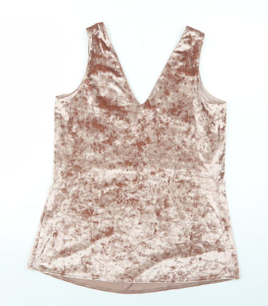 Linea Womens Pink Polyester Basic Tank Size 12 V-Neck