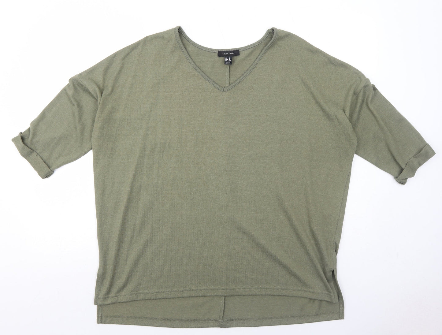 New Look Womens Green V-Neck Polyester Pullover Jumper Size M