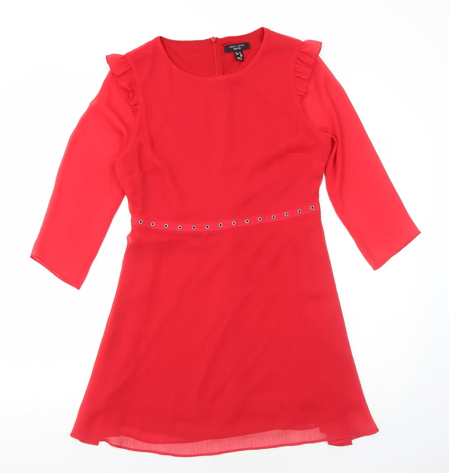 New Look Womens Red Polyester Trapeze & Swing Size 12 Round Neck Zip