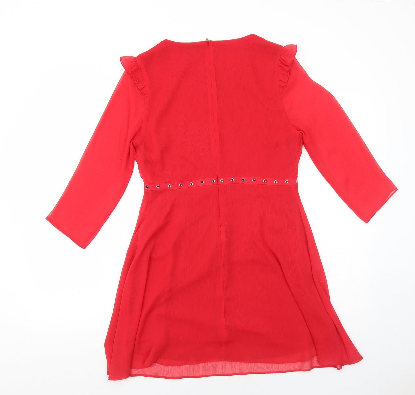 New Look Womens Red Polyester Trapeze & Swing Size 12 Round Neck Zip